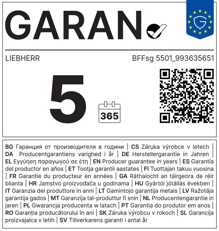 5 év gyártói tartóssági garancia (EU GARAN címke) 5 év gyártói tartóssági garancia (EU GARAN címke)