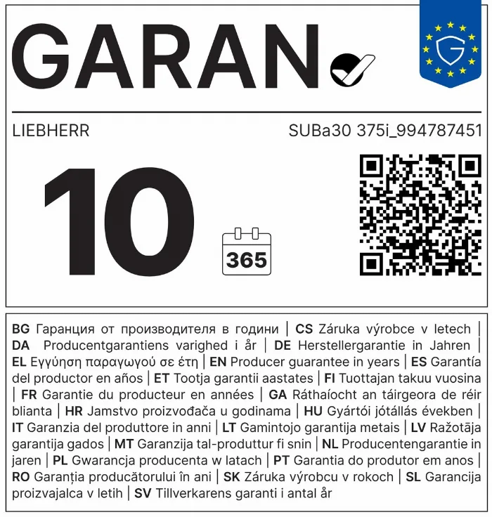 10 év gyártói tartóssági garancia (EU GARAN címke) 10 év gyártói tartóssági garancia (EU GARAN címke)